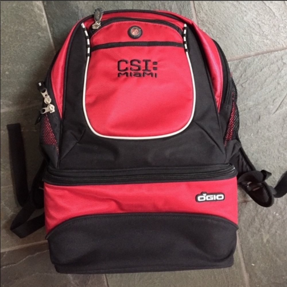 Ogio CSI Miami red and black cooler backpack with multiple compartments